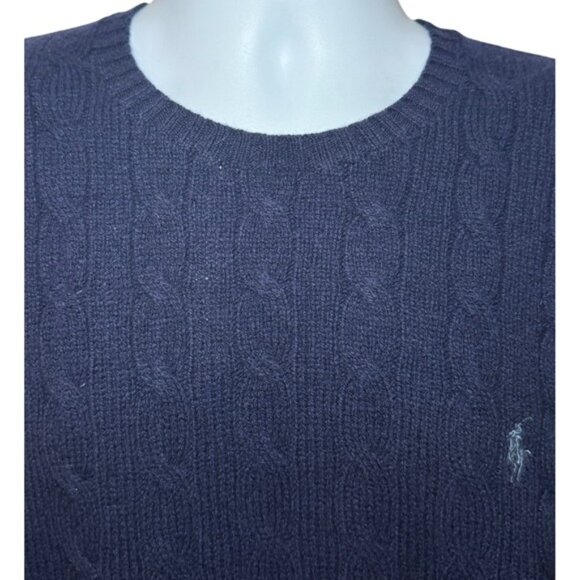 Polo Ralph Lauren Cable Knit Sweater Wool Cashmere Mens L Navy Blue Crew Neck - Picture 5 of 10